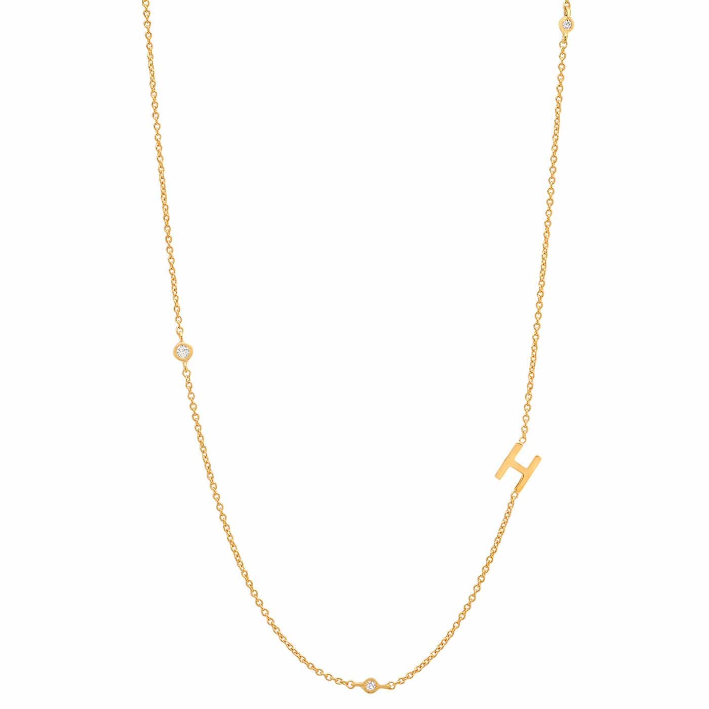 Sideways Initial Gold Necklace With CZ Accents - Image 10