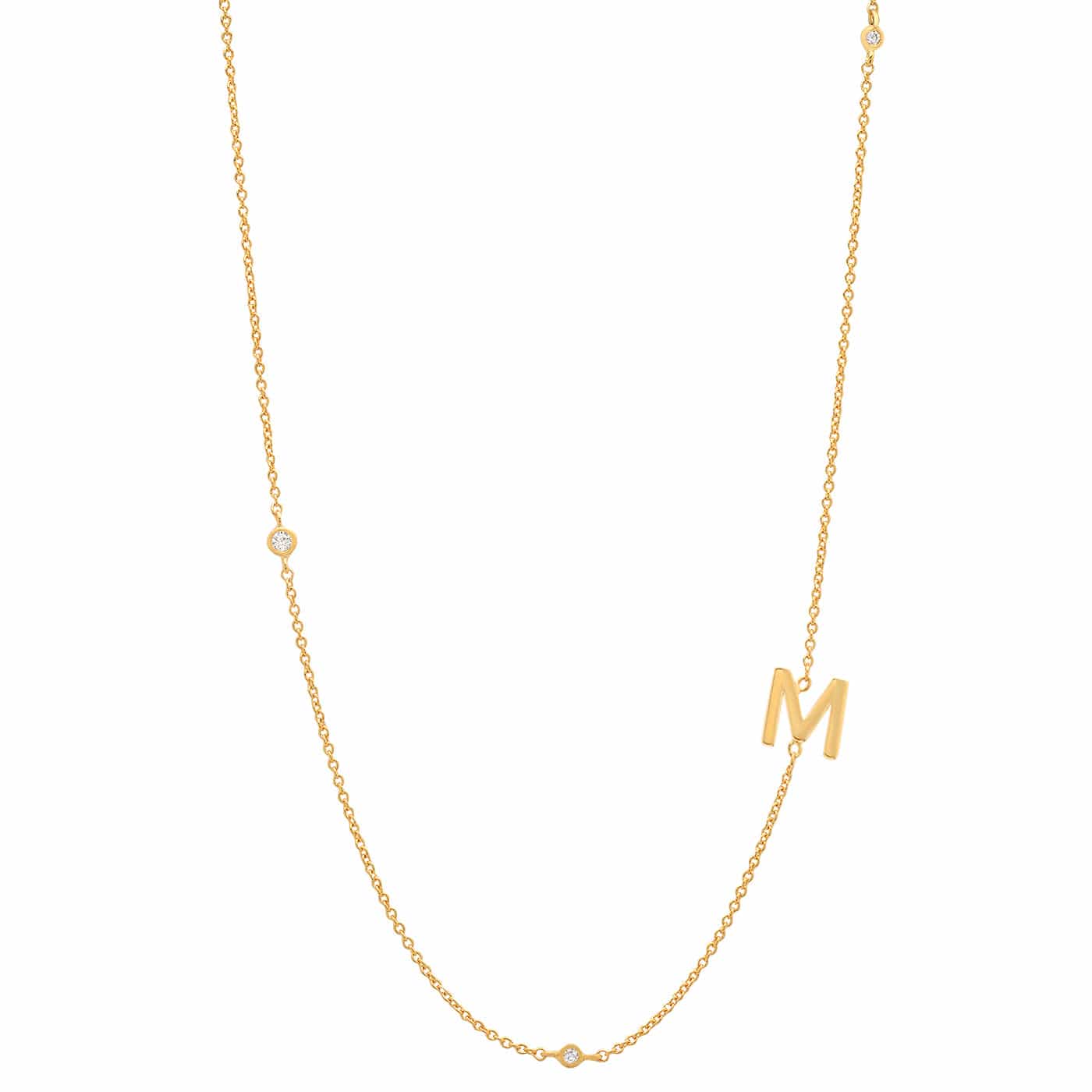 Sideways Initial Gold Necklace With CZ Accents - Image 15