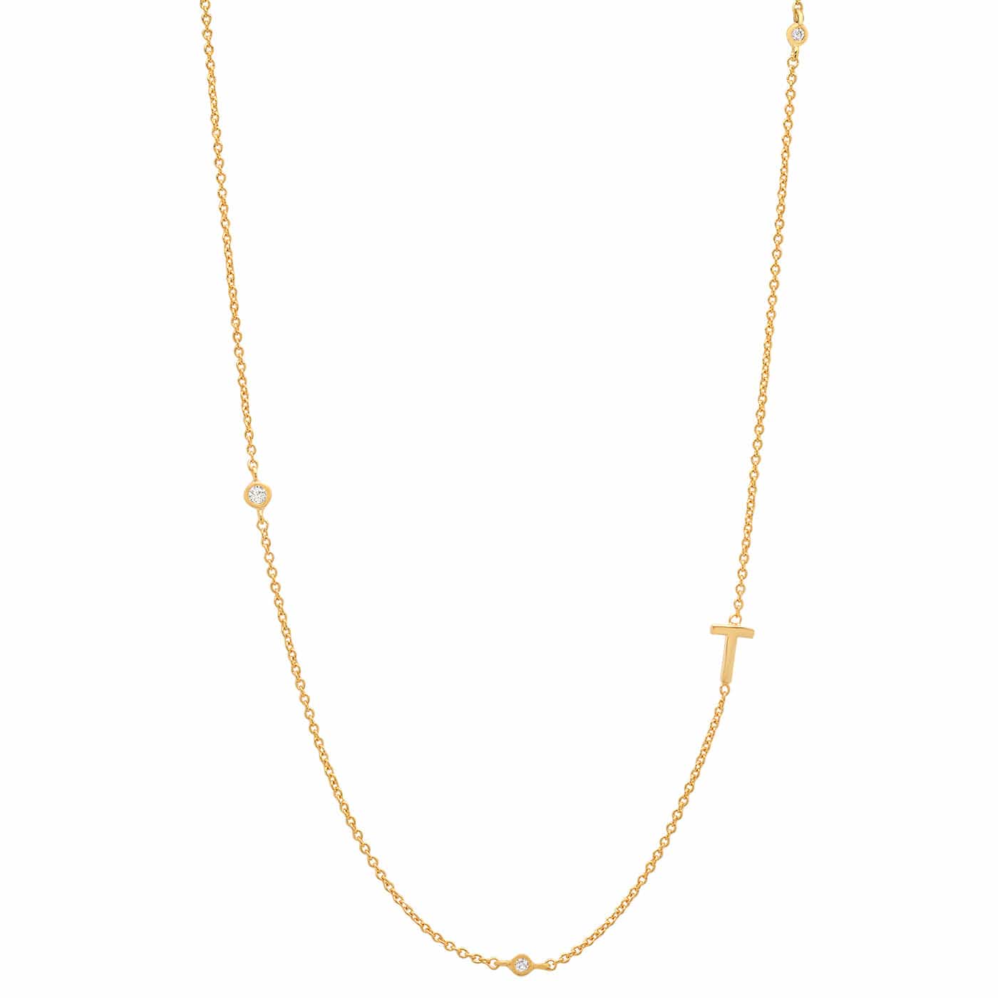 Sideways Initial Gold Necklace With CZ Accents - Image 22