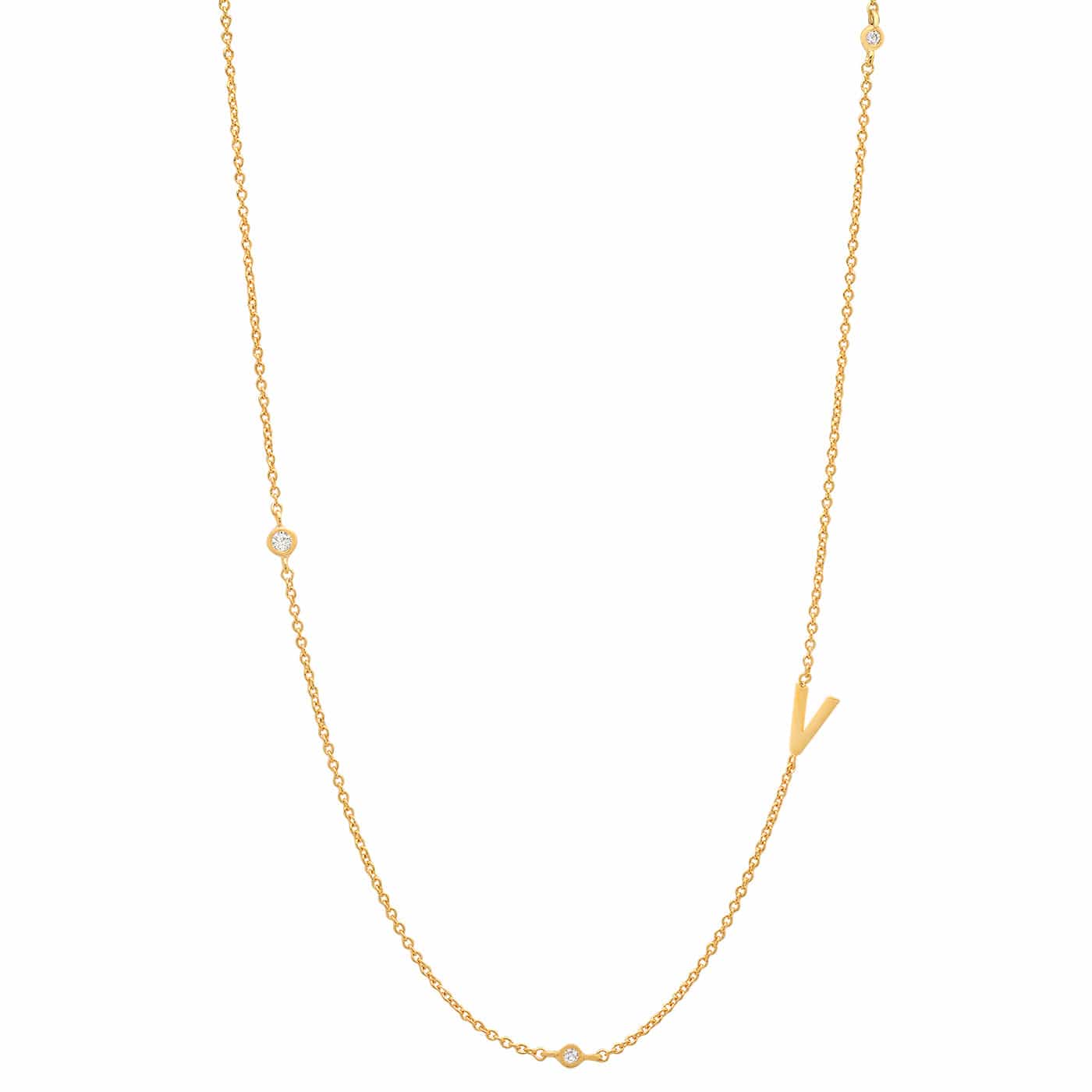 Sideways Initial Gold Necklace With CZ Accents - Image 24