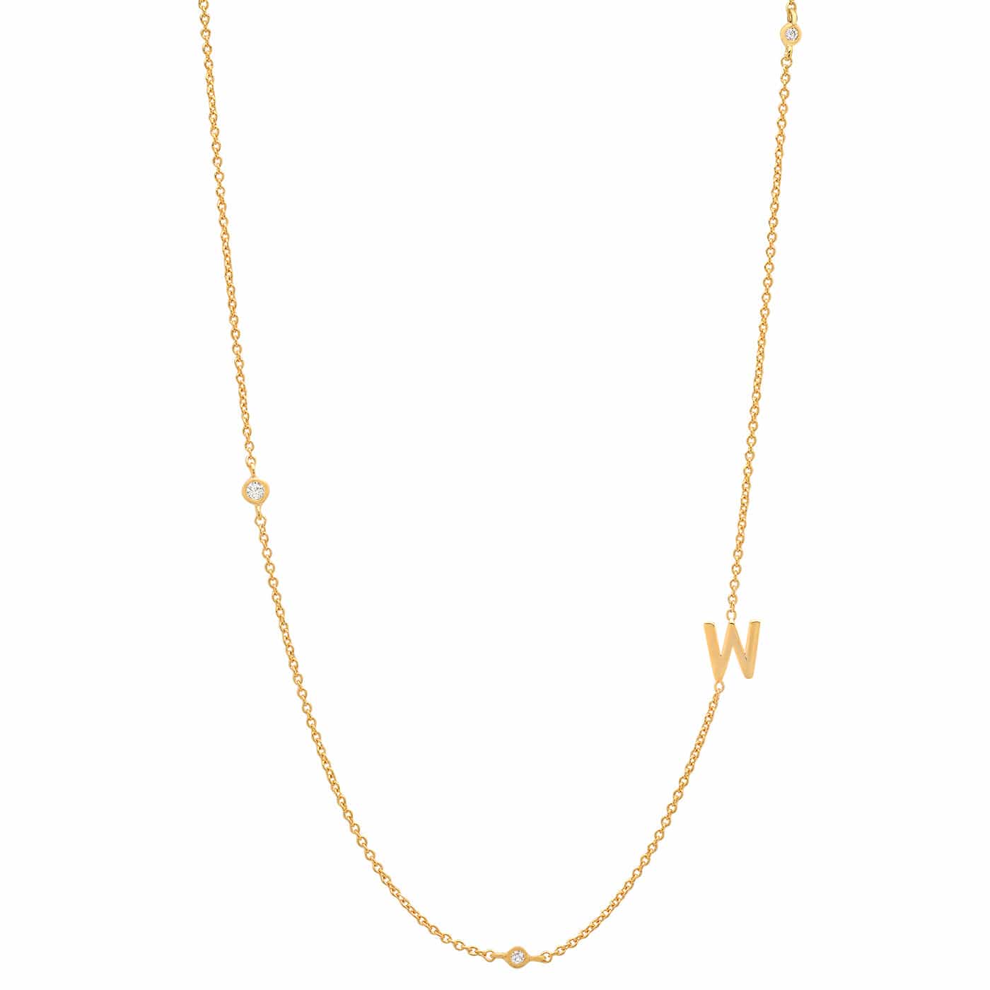 Sideways Initial Gold Necklace With CZ Accents - Image 25