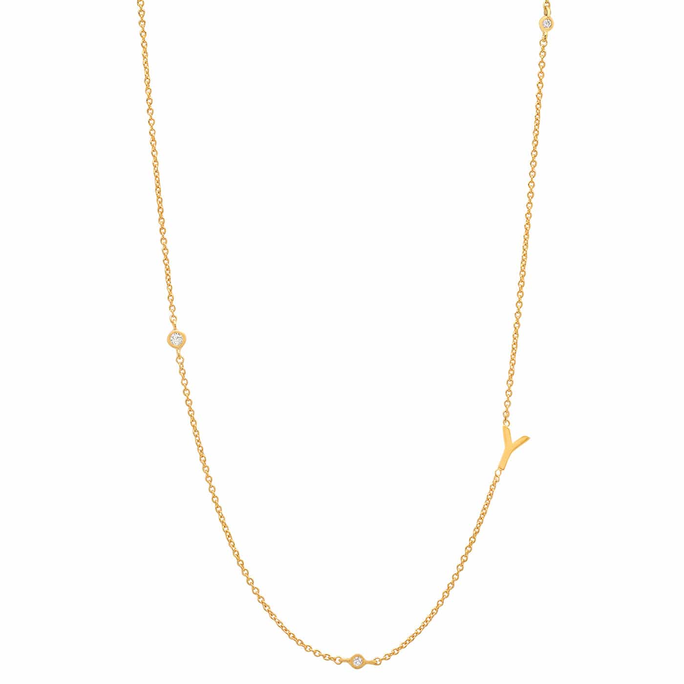 Sideways Initial Gold Necklace With CZ Accents - Image 27