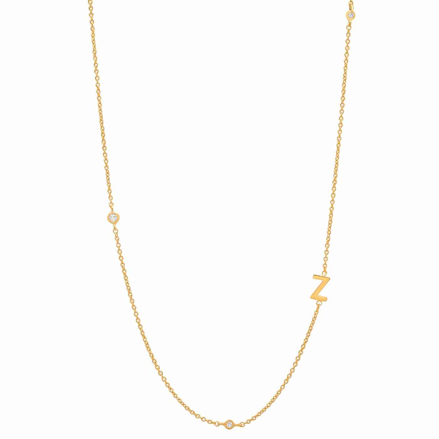 Sideways Initial Gold Necklace With CZ Accents - Image 28