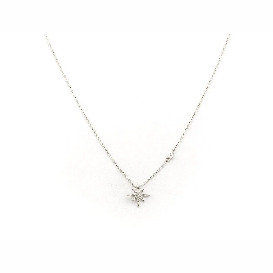 CZ Starburst Pendant Necklace - Image 5