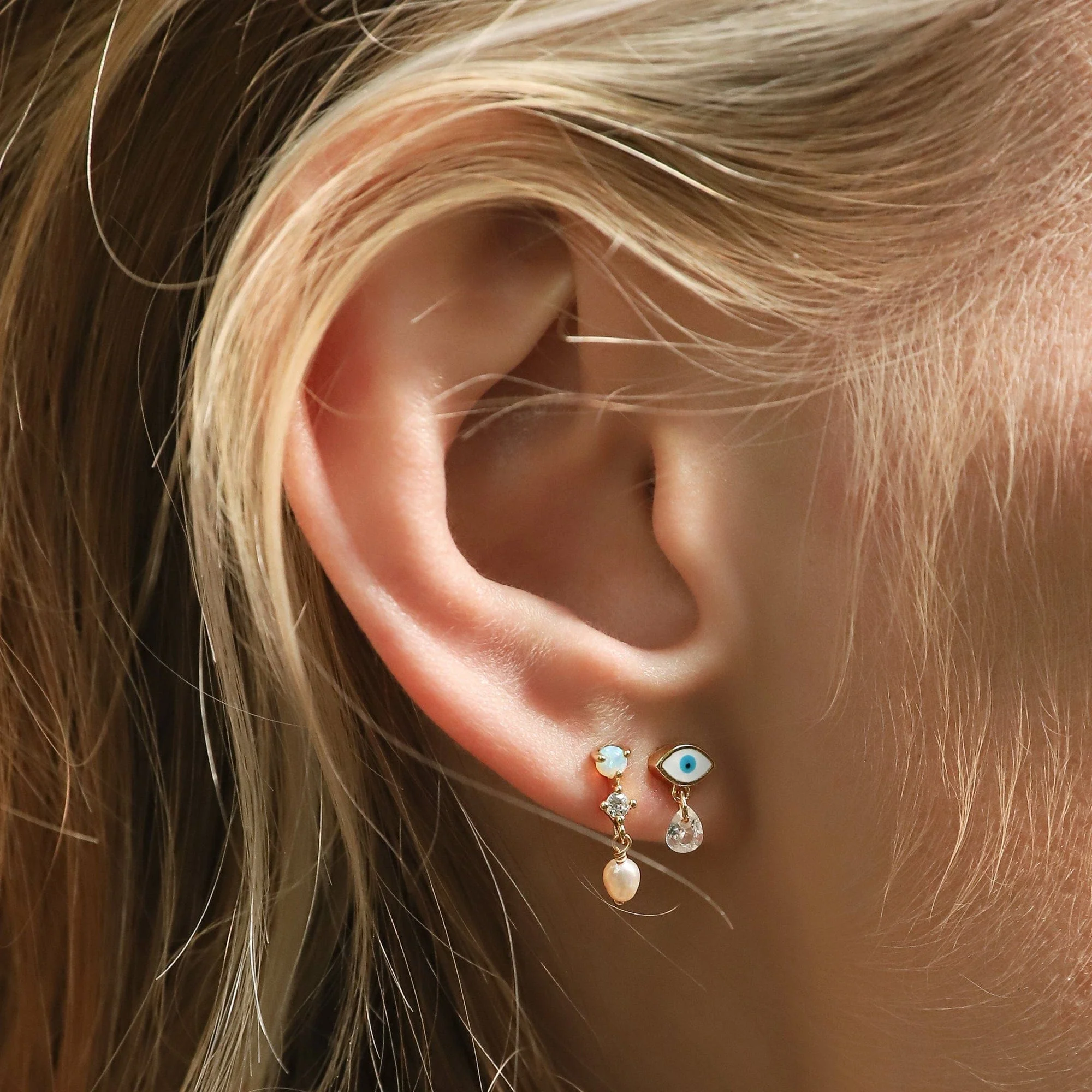 Enamel Eye Stud With CZ Dangle - Image 3