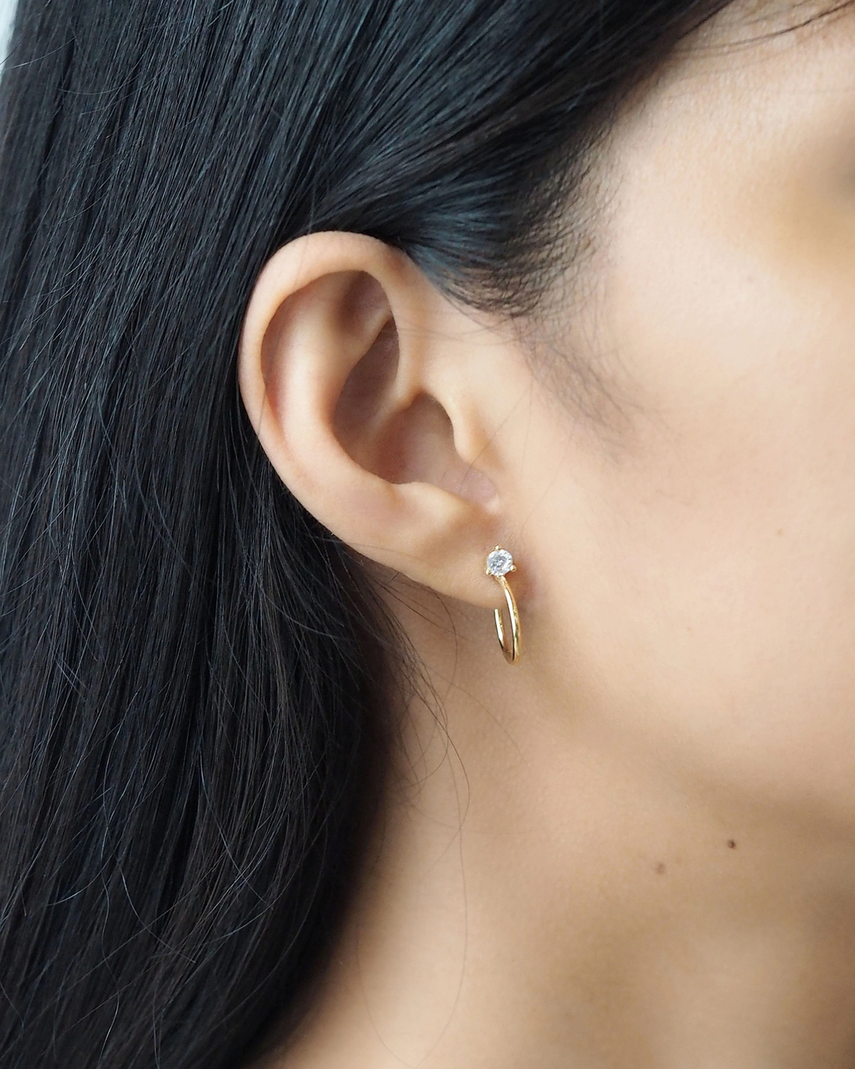 Small Gold Hoops with CZ Accent | 13mm - Image 3